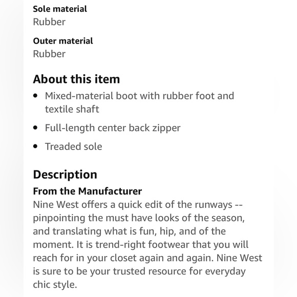 Nine West Rain Boot Tall Rubber Neoprene Second Wind Back Zipper Knee Jelly Shoe - Picture 12 of 12